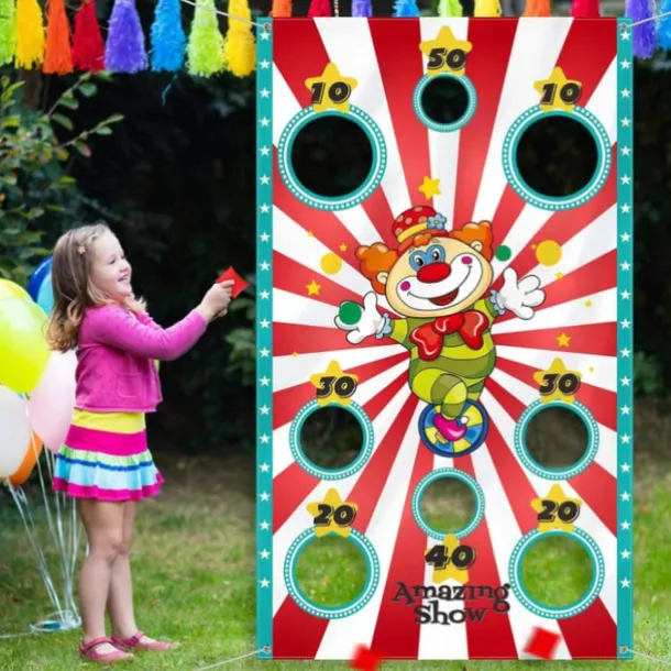 Carnival Clown Toss Game Banner with Bean Bag for Kids and Adults in Carnival Party Activities Carnival Party Decoration Supply