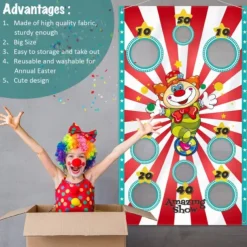 Carnival Clown Toss Game Banner with Bean Bag for Kids and Adults in Carnival Party Activities Carnival Party Decoration Supply