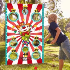 Carnival Clown Toss Game Banner with Bean Bag for Kids and Adults in Carnival Party Activities Carnival Party Decoration Supply