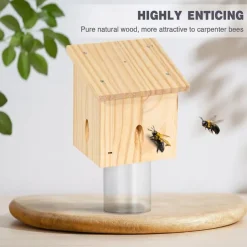 Carpenter Bee Trap for Outside - Pentroof Style Nature Hanging Wood Carpenter Bee Traps Outdoor - Insect Traps with Removable Vault (1 Pack)