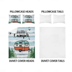 Cartoon Camping RV Print Duvet Cover Set - Includes Duvet Cover and Pillowcases - Fun and Whimsical Design - Soft and Comfortable Fabric - Perfect for Adventurous Bedroom Decor - Easy to Clean and Maintai