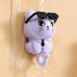 Cartoon Stretchable Cat Wall Hook, Creative Strong Adhesive Hooks, No-Drill Wall Mounted Organizer for Entryway