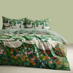 Cartoon Summer Flowers Animals Thickened Brushed Fabric Double Bed Duvet Cover Cozy Flower Bed Set 2-piece Set 3-piece Set Light and Soft Short Plush