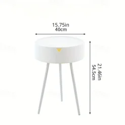 Casual Style Flip Top Side Table with Storage Plastic Round End Coffee Table Modern Bedside Accent Table with Leg Base for Living Room, Bedroom, Office