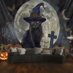 Cat Hanging Tapestry Wall Art Large Tapestry Mural Decor Photograph Backdrop Blanket Curtain Home Bedroom Living Room Decoration Ghost