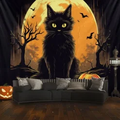 Cat Hanging Tapestry Wall Art Large Tapestry Mural Decor Photograph Backdrop Blanket Curtain Home Bedroom Living Room Decoration Ghost