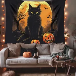 Cat Hanging Tapestry Wall Art Large Tapestry Mural Decor Photograph Backdrop Blanket Curtain Home Bedroom Living Room Decoration Ghost