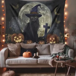 Cat Hanging Tapestry Wall Art Large Tapestry Mural Decor Photograph Backdrop Blanket Curtain Home Bedroom Living Room Decoration Ghost