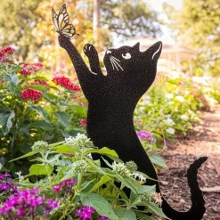 Cat Metal Silhouette Statue Iron Black Cats Stake Animal Floor Plug Decoration Crafts Yard Garden Art Signs for Cat Lovers Gifts for Lawn Farm Flowerbed