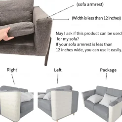 Cat Scratch Mat Sofa Protector Natural Sisal Furniture Protector Scratching Pad For Cats Scratch Carpet For Couch, Sofa, Chair（Right And Left）