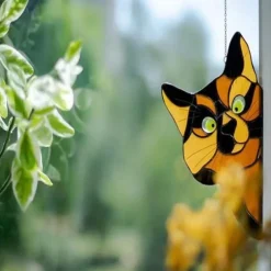 Cat Window Hangings, Handmade Stain Glass Cat Suncatcher, Stained Glass Cute Cat Window Hanger Peeking Sun Catcher Acrylic Cat Stained Glass Cat Window Hanger for Cat Lovers
