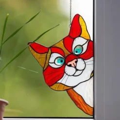 Cat Window Hangings, Handmade Stain Glass Cat Suncatcher, Stained Glass Cute Cat Window Hanger Peeking Sun Catcher Acrylic Cat Stained Glass Cat Window Hanger for Cat Lovers