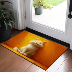 Cat Yellow Doormat Non-Slip Oil Proof Rug Indoor Outdoor Mat Bedroom Decor Bathroom Mat Entrance Rug Door Mat