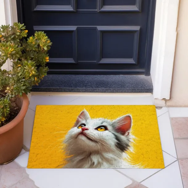 Cat Yellow Doormat Non-Slip Oil Proof Rug Indoor Outdoor Mat Bedroom Decor Bathroom Mat Entrance Rug Door Mat