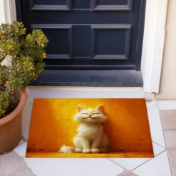 Cat Yellow Doormat Non-Slip Oil Proof Rug Indoor Outdoor Mat Bedroom Decor Bathroom Mat Entrance Rug Door Mat