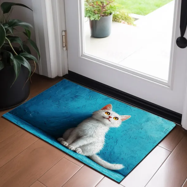 Cat Yellow Doormat Non-Slip Oil Proof Rug Indoor Outdoor Mat Bedroom Decor Bathroom Mat Entrance Rug Door Mat