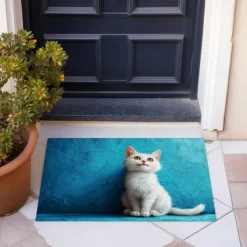 Cat Yellow Doormat Non-Slip Oil Proof Rug Indoor Outdoor Mat Bedroom Decor Bathroom Mat Entrance Rug Door Mat