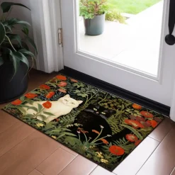 Cats Floral Doormat Floor Mats Washable Rugs Kitchen Mat Non-Slip Oil Proof Rug Indoor Outdoor Mat Bedroom Decor Bathroom Mat Entrance Rug Inspired by William Morris