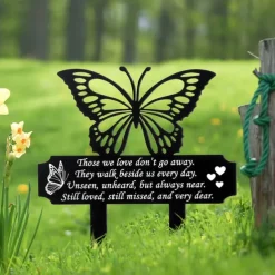 Cemetery Memorial Tomb Decoration Acrylic Butterfly Cemetery Decoration Black Sympathy Garden Woodpile Outdoor Courtyard Decoration Waterproof Dove Commemorative plaque Woodpile Tomb Decoration 1PC
