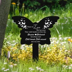 Cemetery Memorial Tomb Decoration Acrylic Butterfly Cemetery Decoration Black Sympathy Garden Woodpile Outdoor Courtyard Decoration Waterproof Dove Commemorative plaque Woodpile Tomb Decoration 1PC