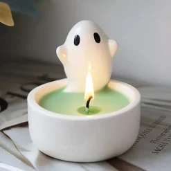 Ceramic Ghost Candle Holder, Halloween Decoration, Cute Aromatherapy Candle Stand, INS Inspired, Perfect Halloween Gift (Candle Holder Only, Candle Not Included)