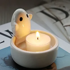 Ceramic Ghost Candle Holder, Halloween Decoration, Cute Aromatherapy Candle Stand, INS Inspired, Perfect Halloween Gift (Candle Holder Only, Candle Not Included)