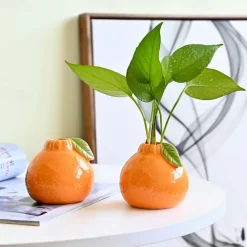 Ceramic Mini Vase, Creative Hydroponic Planter for Green Plants, Lucky Pennywort & Fresh Flowers, Tabletop Decoration for Living Room