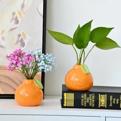 Ceramic Mini Vase, Creative Hydroponic Planter for Green Plants, Lucky Pennywort & Fresh Flowers, Tabletop Decoration for Living Room