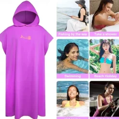 Changing Robe Hooded Poncho Towel Quick Dry Lightweight Changing Towel Extra Long in Microfibre Surf Poncho Universal Size for Men Women Adults, Suitable for Swimming Surfing and Beach
