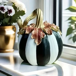 Charming Black & White Plaid Pumpkin Figurine - Resin Autumn Tabletop Decor, Perfect for Thanksgiving & Halloween, Versatile Indoor/Outdoor Home Centerpiece