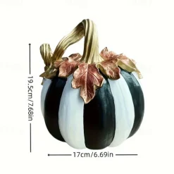Charming Black & White Plaid Pumpkin Figurine - Resin Autumn Tabletop Decor, Perfect for Thanksgiving & Halloween, Versatile Indoor/Outdoor Home Centerpiece