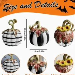 Charming Black & White Plaid Pumpkin Figurine - Resin Autumn Tabletop Decor, Perfect for Thanksgiving & Halloween, Versatile Indoor/Outdoor Home Centerpiece