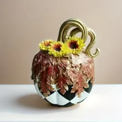 Charming Black & White Plaid Pumpkin Figurine - Resin Autumn Tabletop Decor, Perfect for Thanksgiving & Halloween, Versatile Indoor/Outdoor Home Centerpiece