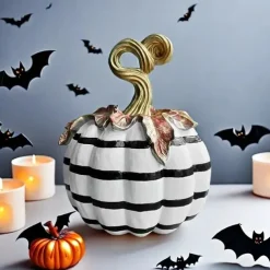Charming Black & White Plaid Pumpkin Figurine - Resin Autumn Tabletop Decor, Perfect for Thanksgiving & Halloween, Versatile Indoor/Outdoor Home Centerpiece