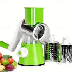 Cheese Grater, Kitchen Mandoline Vegetable Slicer With 3 Interchangeable Blades, Easy To Clean Rotary Grater Slicer For Fruit, Grinder For Potato, Carrot, Nuts
