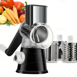 Cheese Grater, Kitchen Mandoline Vegetable Slicer With 3 Interchangeable Blades, Easy To Clean Rotary Grater Slicer For Fruit, Grinder For Potato, Carrot, Nuts