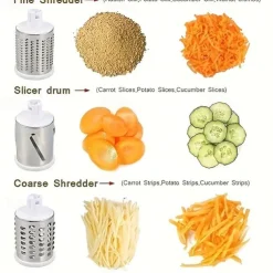 Cheese Grater, Kitchen Mandoline Vegetable Slicer With 3 Interchangeable Blades, Easy To Clean Rotary Grater Slicer For Fruit, Grinder For Potato, Carrot, Nuts