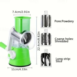 Cheese Grater, Kitchen Mandoline Vegetable Slicer With 3 Interchangeable Blades, Easy To Clean Rotary Grater Slicer For Fruit, Grinder For Potato, Carrot, Nuts