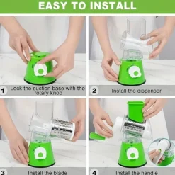 Cheese Grater, Kitchen Mandoline Vegetable Slicer With 3 Interchangeable Blades, Easy To Clean Rotary Grater Slicer For Fruit, Grinder For Potato, Carrot, Nuts