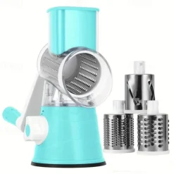 Cheese Grater, Kitchen Mandoline Vegetable Slicer With 3 Interchangeable Blades, Easy To Clean Rotary Grater Slicer For Fruit, Grinder For Potato, Carrot, Nuts