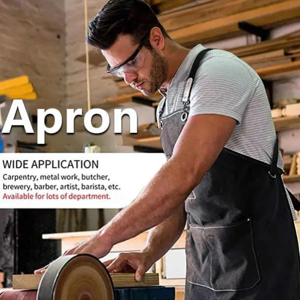 Chef Apron Black for Men Women with Pocket, Cotton Canvas Work Apron Cross Back Heavy Duty Adjustable