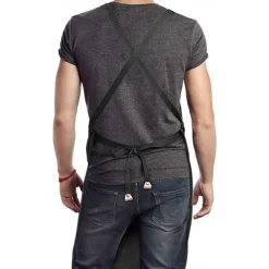 Chef Apron Black for Men Women with Pocket, Cotton Canvas Work Apron Cross Back Heavy Duty Adjustable