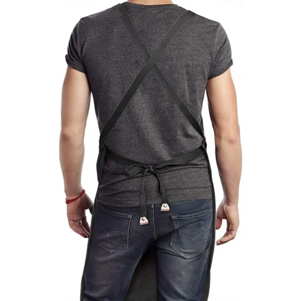 Chef Apron Black for Men Women with Pocket, Cotton Canvas Work Apron Cross Back Heavy Duty Adjustable