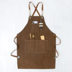 Chef Apron Black for Men Women with Pocket, Cotton Canvas Work Apron Cross Back Heavy Duty Adjustable