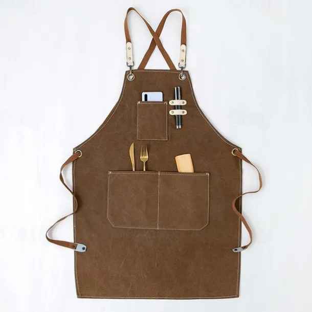 Chef Apron Black for Men Women with Pocket, Cotton Canvas Work Apron Cross Back Heavy Duty Adjustable