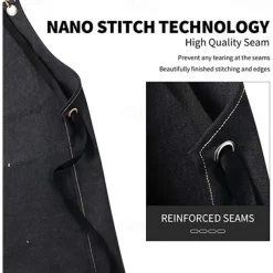 Chef Apron Black for Men Women with Pocket, Cotton Canvas Work Apron Cross Back Heavy Duty Adjustable