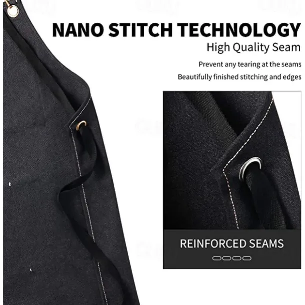 Chef Apron Black for Men Women with Pocket, Cotton Canvas Work Apron Cross Back Heavy Duty Adjustable