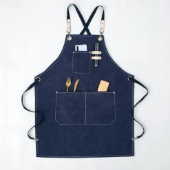 Chef Apron Black for Men Women with Pocket, Cotton Canvas Work Apron Cross Back Heavy Duty Adjustable