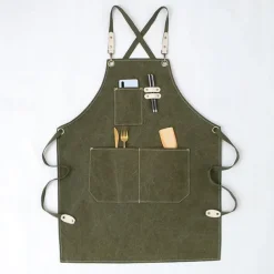 Chef Apron Black for Men Women with Pocket, Cotton Canvas Work Apron Cross Back Heavy Duty Adjustable