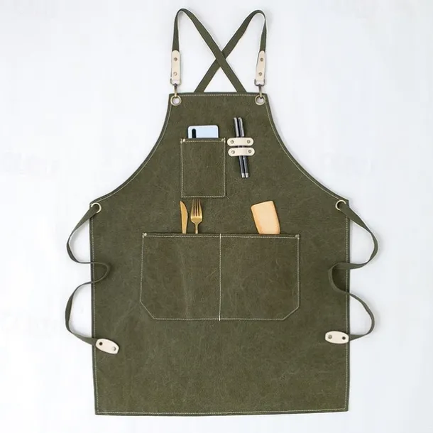 Chef Apron Black for Men Women with Pocket, Cotton Canvas Work Apron Cross Back Heavy Duty Adjustable